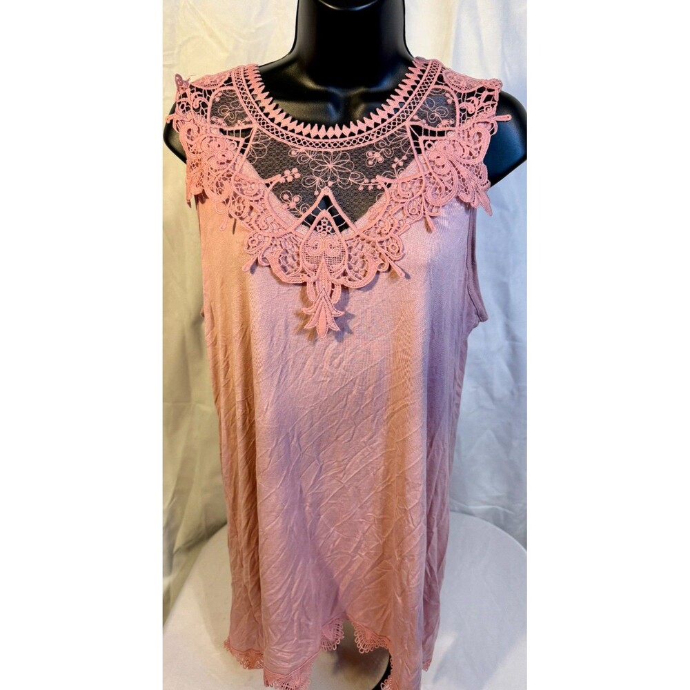 NWT Pink Crochet Lace Fairy Boho Long Tunic Top Boutique Women's XL Cottagecore